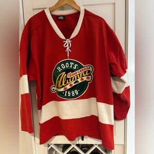 Roots Vintage Red and White Team Canada Alumni Jersey